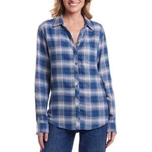Weatherproof Vintage Women's Stretch Flannel Cotton Shirt Plaid Blue Size S